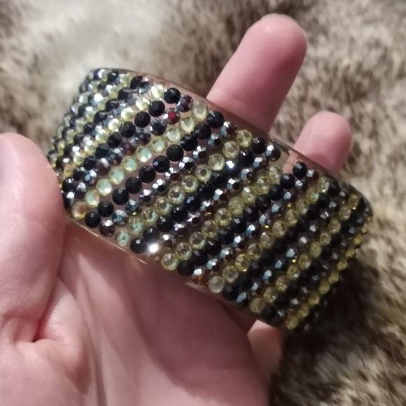 VTG Rhinestone Covered Lucite Bangle Square Bracelet Sparkles Glitter Glam - Picture 3 of 6